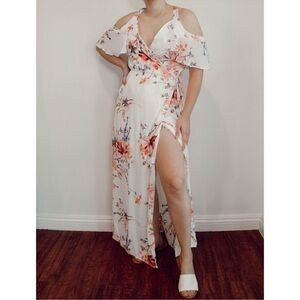 Haute Project white floral cold shoulder wrap maxi dress